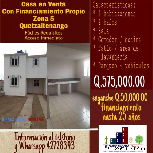 Casa en Venta con Financiamiento Propio Zona 5 Quetzaltenango
