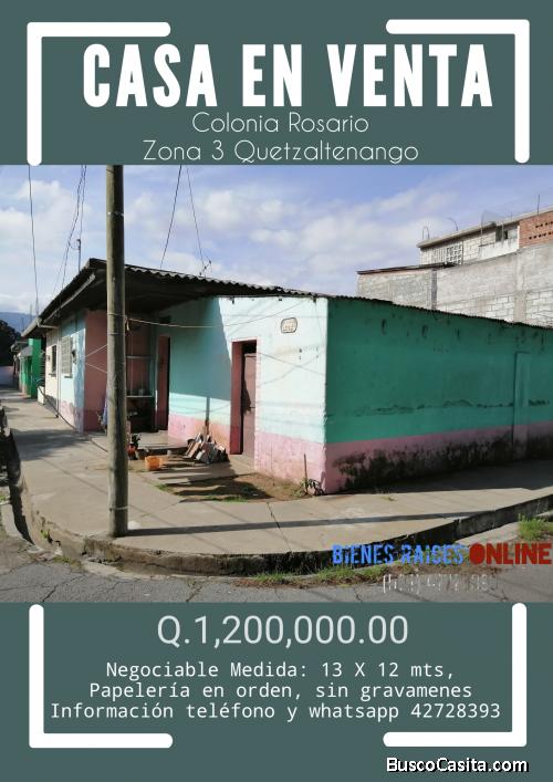 Casa en Venta Colonia Rosario Zona 3 Quetzaltenango 