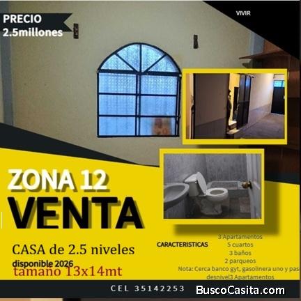 VENTA DE CASA EN ZONA 12 REFORMITA DE 2 NIVELES