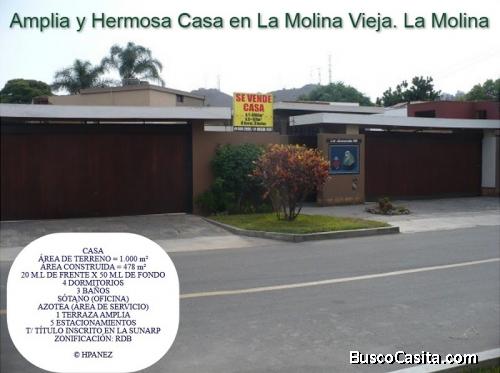 VENDO CASA EN LA URB LA MOLINA VIEJA AT=1000M2 AC=478M2 CERCA MOLINA PLAZA