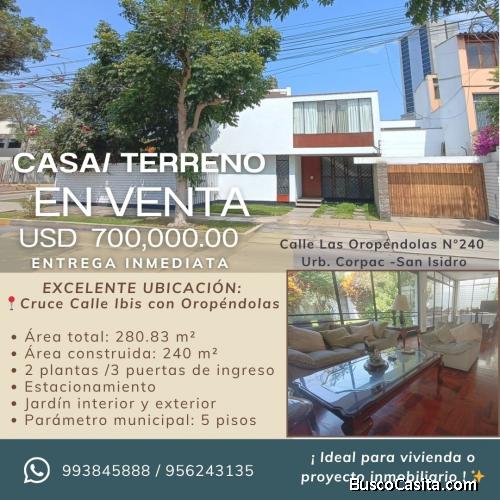 VENTA CASATERRENO EN SAN ISIDRO
