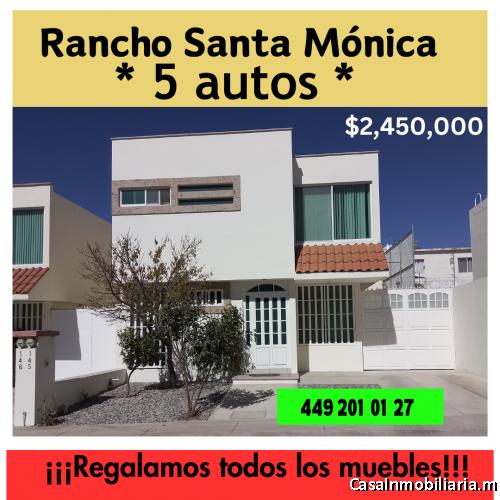 RANCHO SANTA MONICA, venta casa ** 5 AUTOS** AL SUR. PAGO: CONTADO DE PREFERENCIA. TERRENO EXCEDENTE