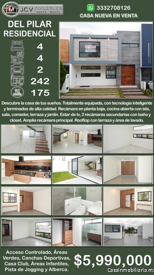 Casa Nueva con Roof en Del Pilar Residencial, Tlajomulco. 242 Mts.