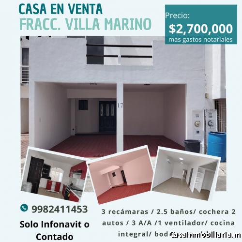 Casa en Cancún zona sur Fracc. Villa Marino 