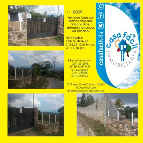VENTA DE CASA CON TERRENO ADICIONAL SABANA LIBRE, ENTRADA A LOS CRUCES,VIA PRINCIPAL
