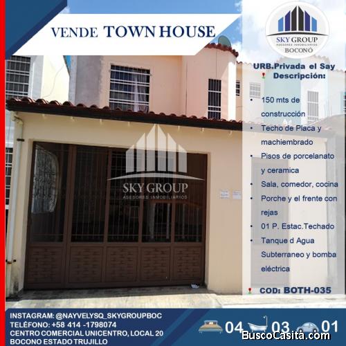 SKY GROUP BOCONO VENDE TOWN HOUSE EN URB PRIVADA EL SAY