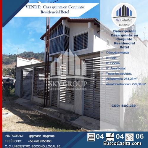 Sky Group Bocono Vende CASA QUINTA EN CONJUNTO RESIDENCIAL BETEL. BOC-269