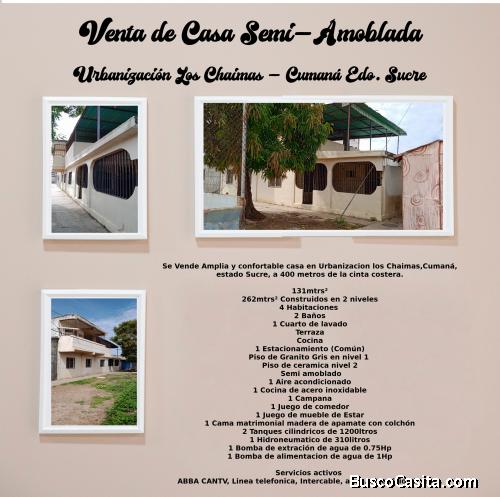 Amplia casa en Urb. Los Chaimas 2 Niveles, 4 Habitaciones, 2 Baños excelente ubicación. Cumaná Edo S