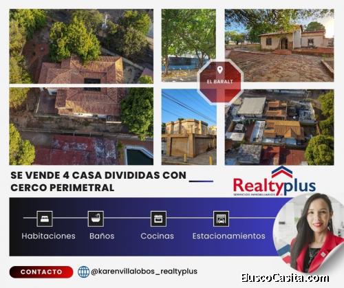 Vende Lote de Terreno de 2.200 m2, conformado por:  4 casas divididas con su cerca perimetral, MARAC
