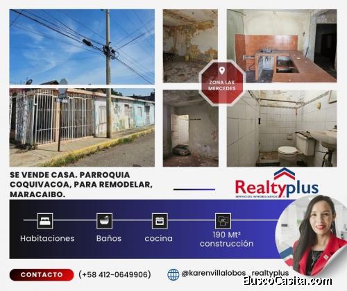 SE VENDE 2 CASAS DIVIDIDAS, PARROQUIA COQUIVACOA, PARA REMODELAR, MARACAIBO.