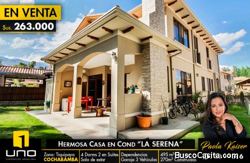 HERMOSA CASA EN VENTA EN CONDOMINIO PRIVADO EN COCHABAMBA
