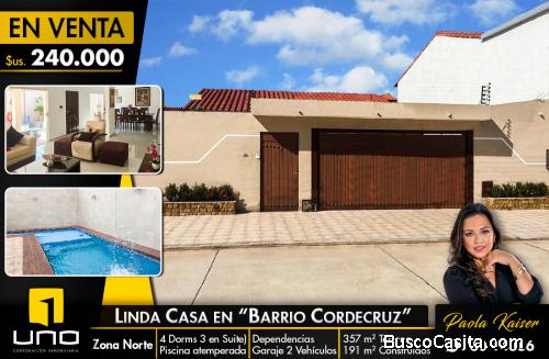 Linda y amplia casa con piscina en venta, Zona Norte