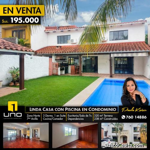 Linda casa con piscina en Condominio