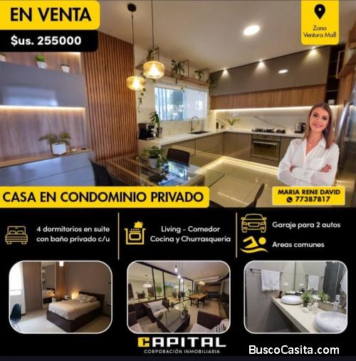 EN VENTA CASA EN CONDOMINIO PRIVADO EN ZONA VENTURA MALL