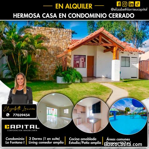 Casa en alquiler zona norte condominio La Fontana I