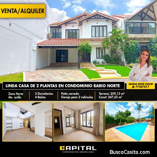 CASA DE 2 PLANTAS EN VENTA O ALQUILER EN URBANIZACION BARRIO NORTE