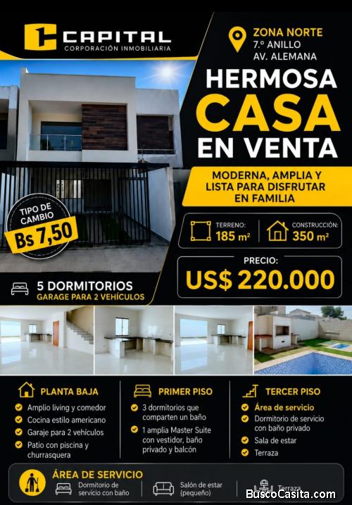 HERMOSA CASA EN VENTA  A ESTRENAR – ZONA NORTE