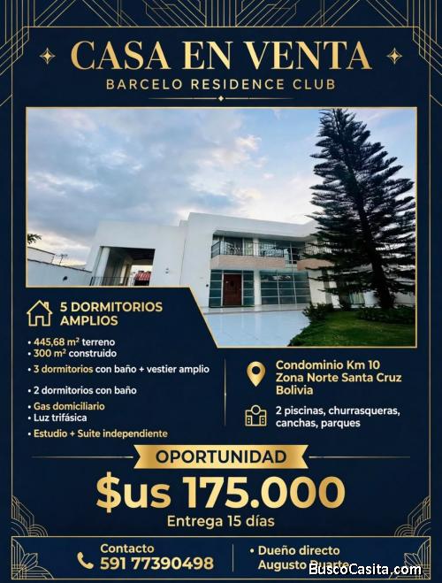 CASA 5 DORMITORIOS - BARCELO RESIDENCE CLUB KM10 - 445,68M2 - GAS + TRIFÁSICA - $175.000 DUEÑO DIREC