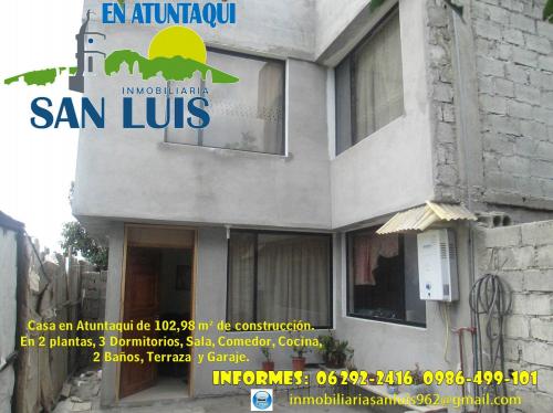 CASA EN ATUNTAQUI DE 102,98 m² DE CONSTRUCCIÓN.