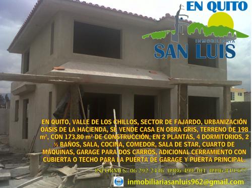 En Quito, Valle de los Chillos, se vende casa en Obra Negra, con 173,80 m² de construcción