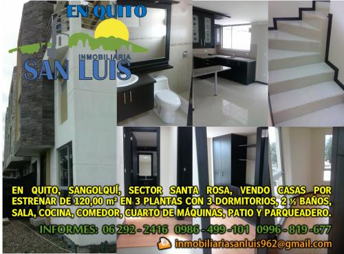 EN QUITO, SANGOLQUÍ, VENDO CASAS POR ESTRENAR DE 120,00 m²