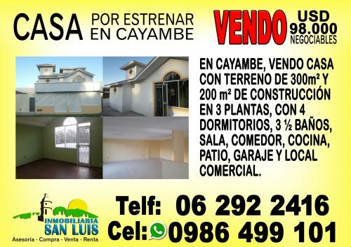 OPORTUNIDAD!! AMPLIA CASA POR ESTRENAR EN CAYAMBE
