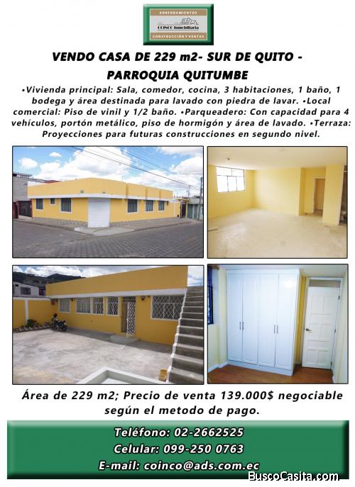 VENDO CASA ESQUINERA EN LA CIUDADELA IBARRA (SUR DE QUITO) 
