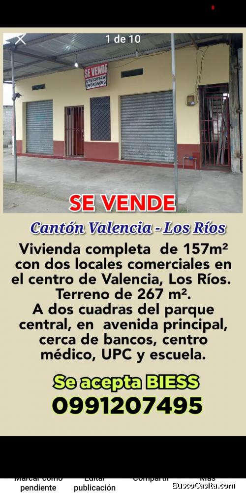 Vendo casa amplia con dos locales comerciales en centro de Valencia Los Rios