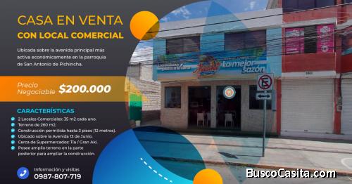 Casa dos pisos con locales comerciales Sector Mitad del Mundo