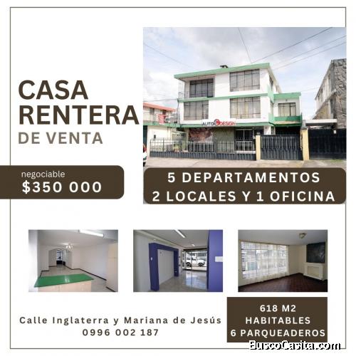 CASA RENTERA DE VENTA-INGLATERRA Y MARIANA DE JESUS-QUITO ECUADOR