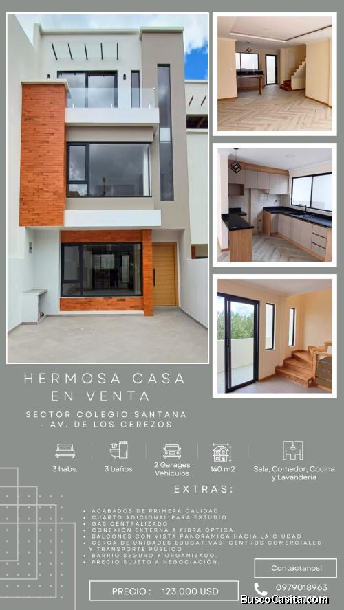 PROPIETARIO VENDE HERMOSA CASA  SECTOR COLEGIO SANTANA - AV. DE LOS CEREZOS * PRECIO NEGOCIABLE *  P