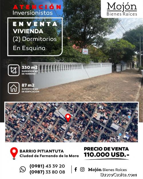 EN VENTA CASA EN ESQUINA PARA REMODELAR O DEMOLER EN LA CIUDAD DE FERNANDO DE LA MORA ZONA SUR