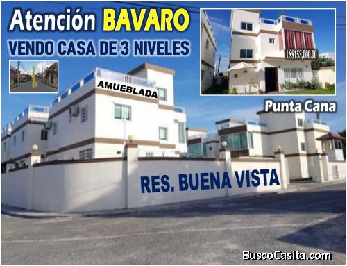 OPORTUNIDAD UNICA, CASA 3 NIVELES AMUEBLADA,  EN RES. BUENA VISTA BAVARO