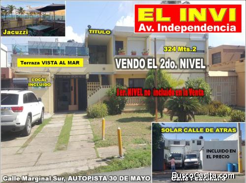 Vendo CASA en 2DO NIVEL (VISTA AL MAR) EN EL INVI, AUTOPISTA 30 DE MAYO + LOCAL + SOLAR EN 1ER NIVEL