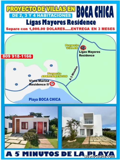 PROYECTO DE  VILLAS,  APTOS O SOLARES EN BOCA CHICA, A SOLO 5 MINUTOS DE LA PLAYA, CON LOS MEJORES P