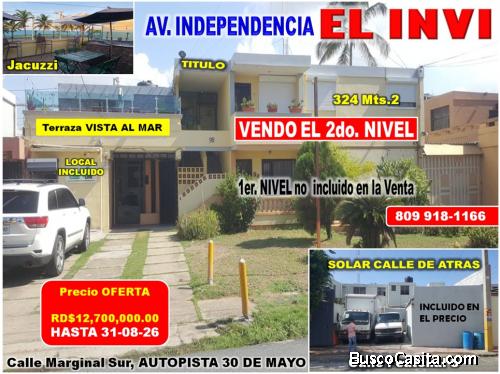 Vendo CASA + SOLAR en OFERTA POR TIEMPO LIMITADO, INVI de la Independencia, 2DO NIVEL (VISTA AL MAR)