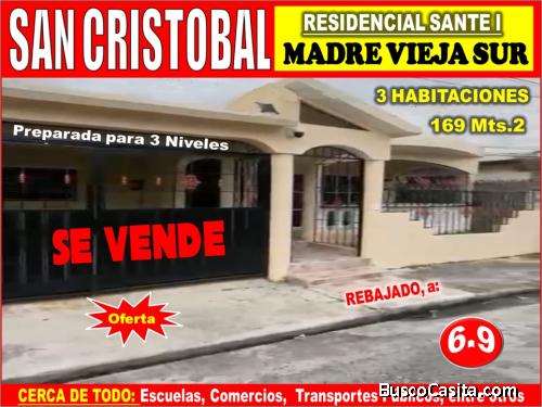 Vendo Excelente Casa en SAN CRISTOBAL, Madre Vieja Sur, 3 HABS., Residencial Sante I