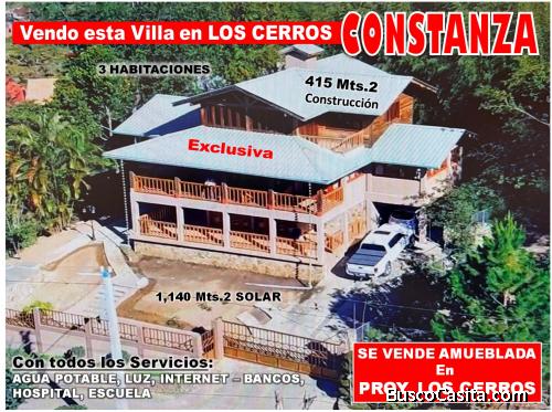 Vendo Exclusiva Villa en CONSTANZA, Proyecto Los Cerros, 3 HABS., 415 Mts.2, 3 Niveles